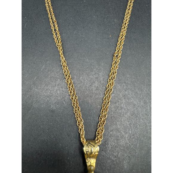 Vtg Whiting & Davis Beaded Floral Gold Tone Cross Pendant Dual Chain Necklace - Picture 5 of 10